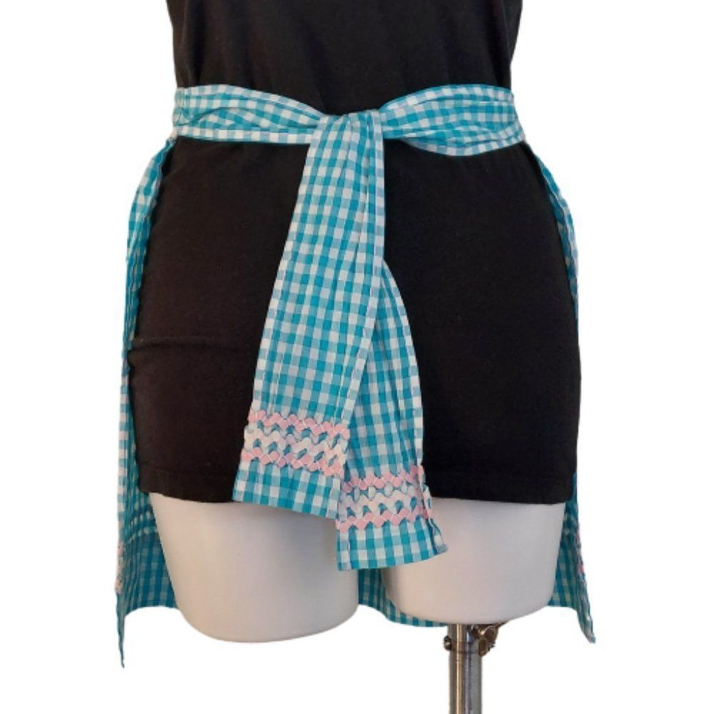 Vintage Handmade Gingham Apron, Teal - Picture 5 of 14